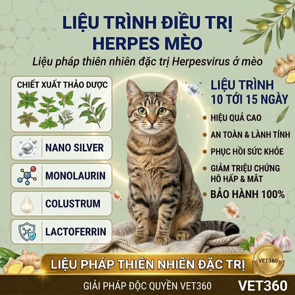 Liệu trình điều trị bệnh herpes mèo , viêm mũi hô hấp ở mèo