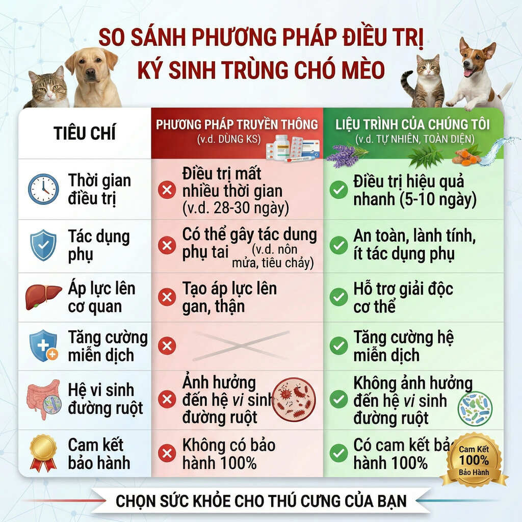 So sanh phuong phap dieu tri ky sinh trung mau cho cho meo