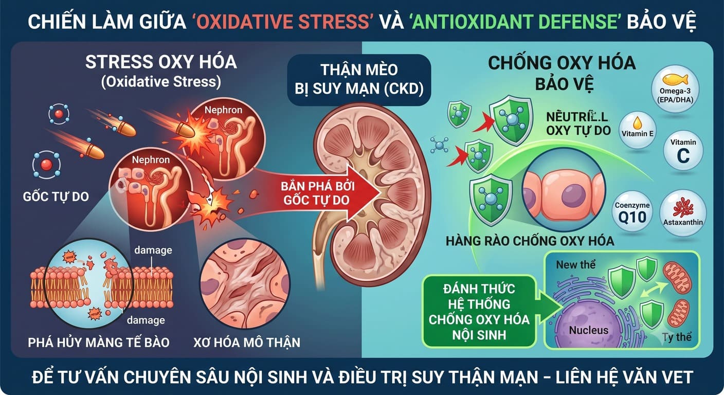 Chăm Sóc Thú Cưng Bị Suy Thận Mạn – Phần 1: Củng cố nền tảng chống oxy hoá của cơ thể